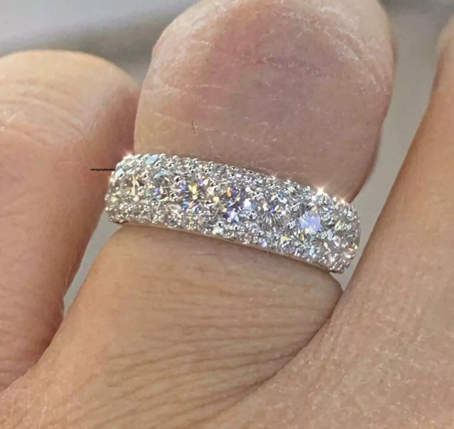 3Ct Round Cut Lab Created Diamond 925 Silver Eternity Wedding Bridal Band Ring