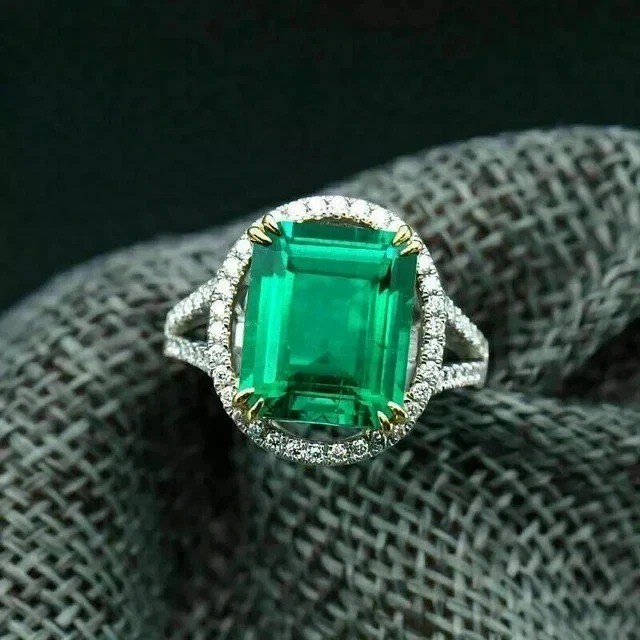 3.2Ct Emerald Cut Lab Created Emerald & Diamond Wedding 14K White Gold FN Ring