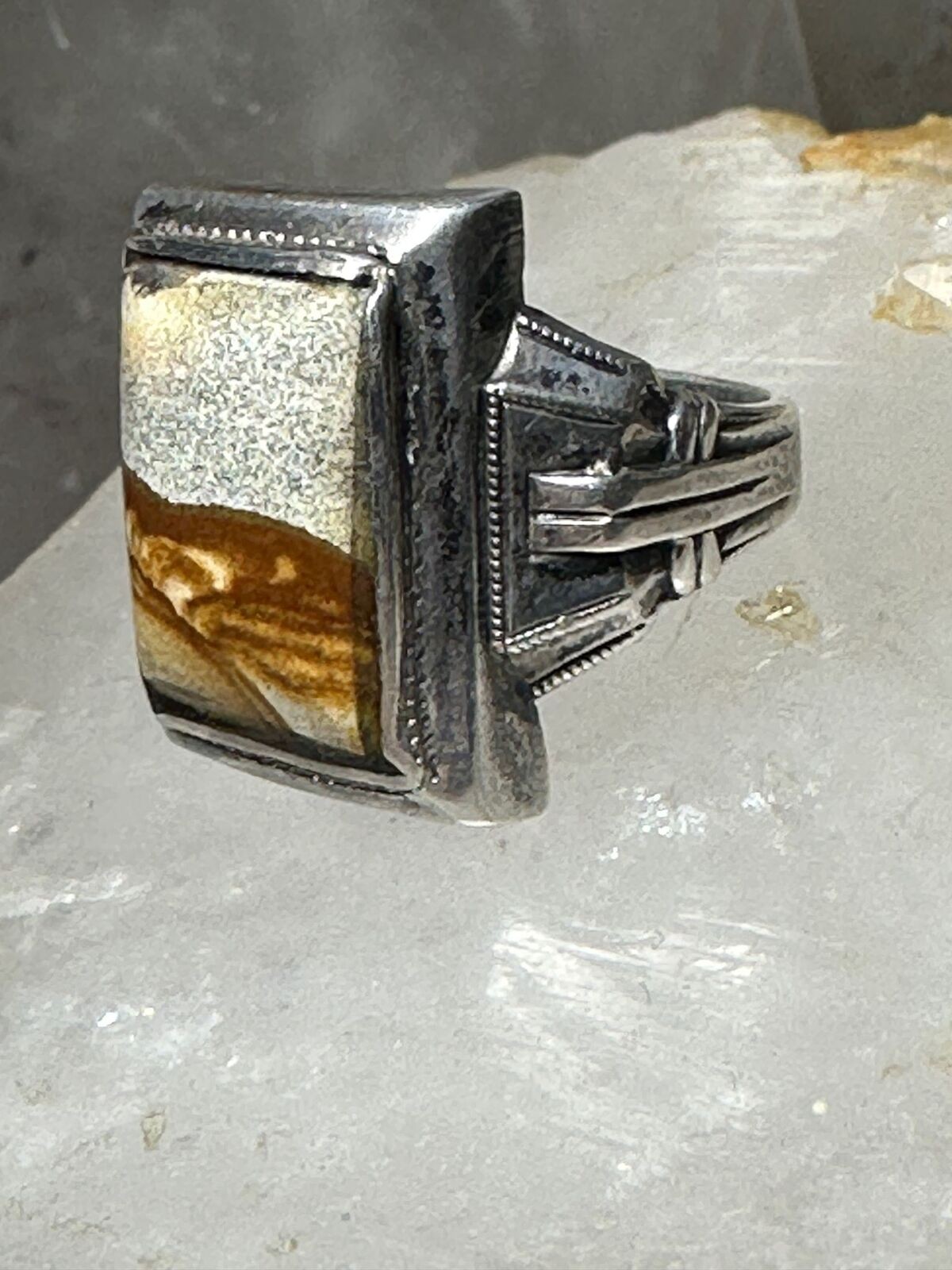 Art Deco jasper ring size 6.50 sterling silver women