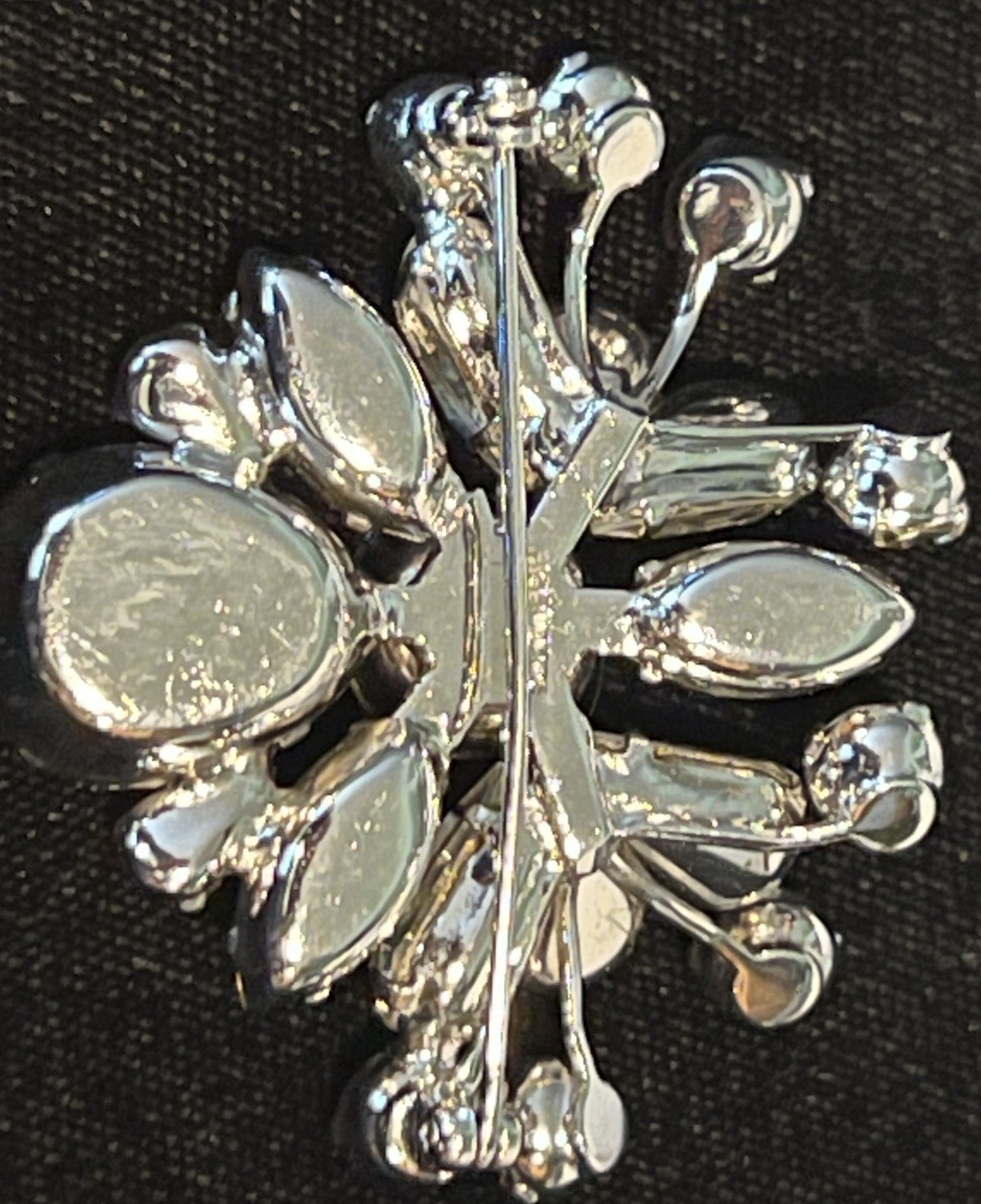 Vintage Eisenberg Clear Rhinestone Spray Brooch Signed Rhodium Crystal 1940 Used