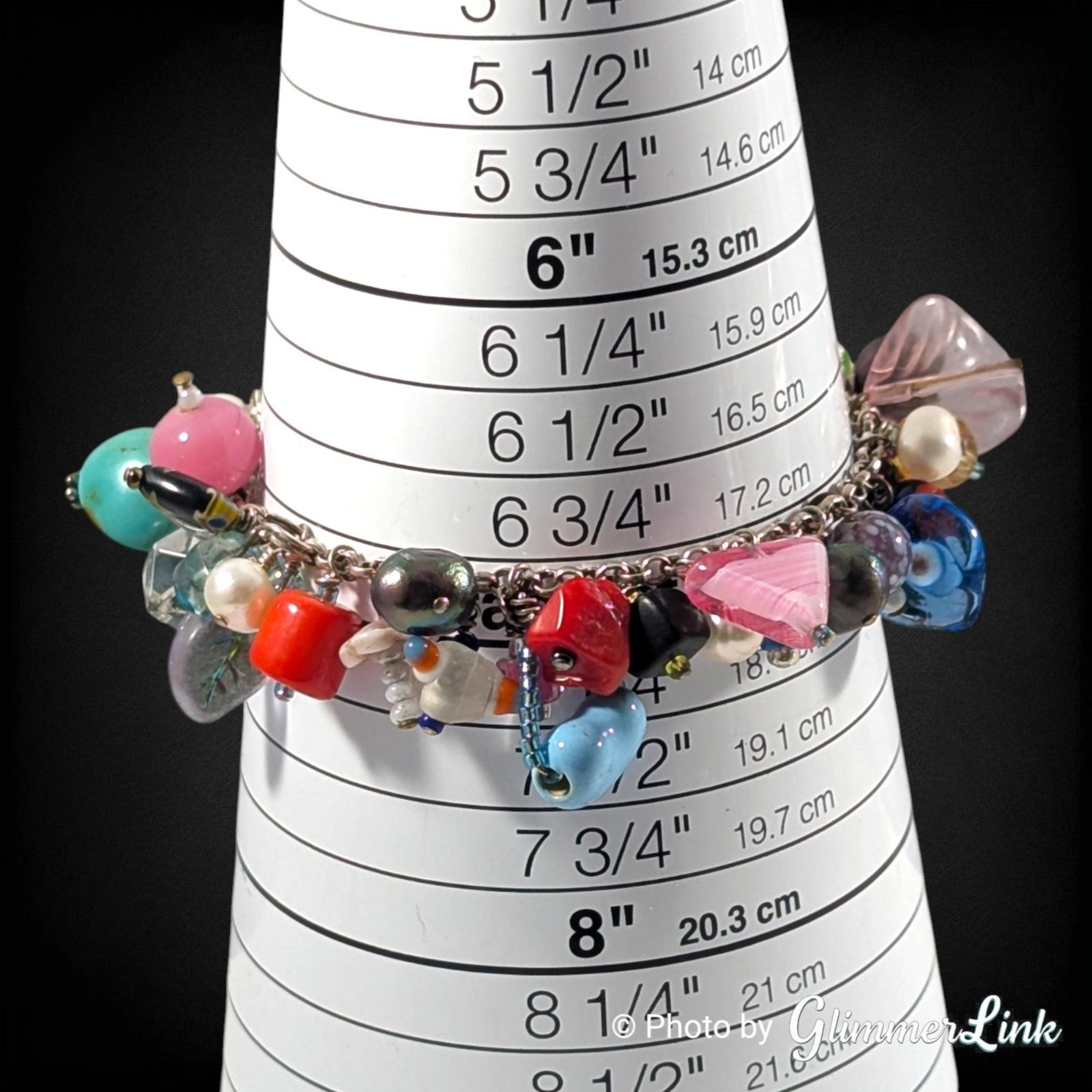 Vintage Artisan Cluster Bead Charm Bracelet Lampwork Glass Pearl Toggle