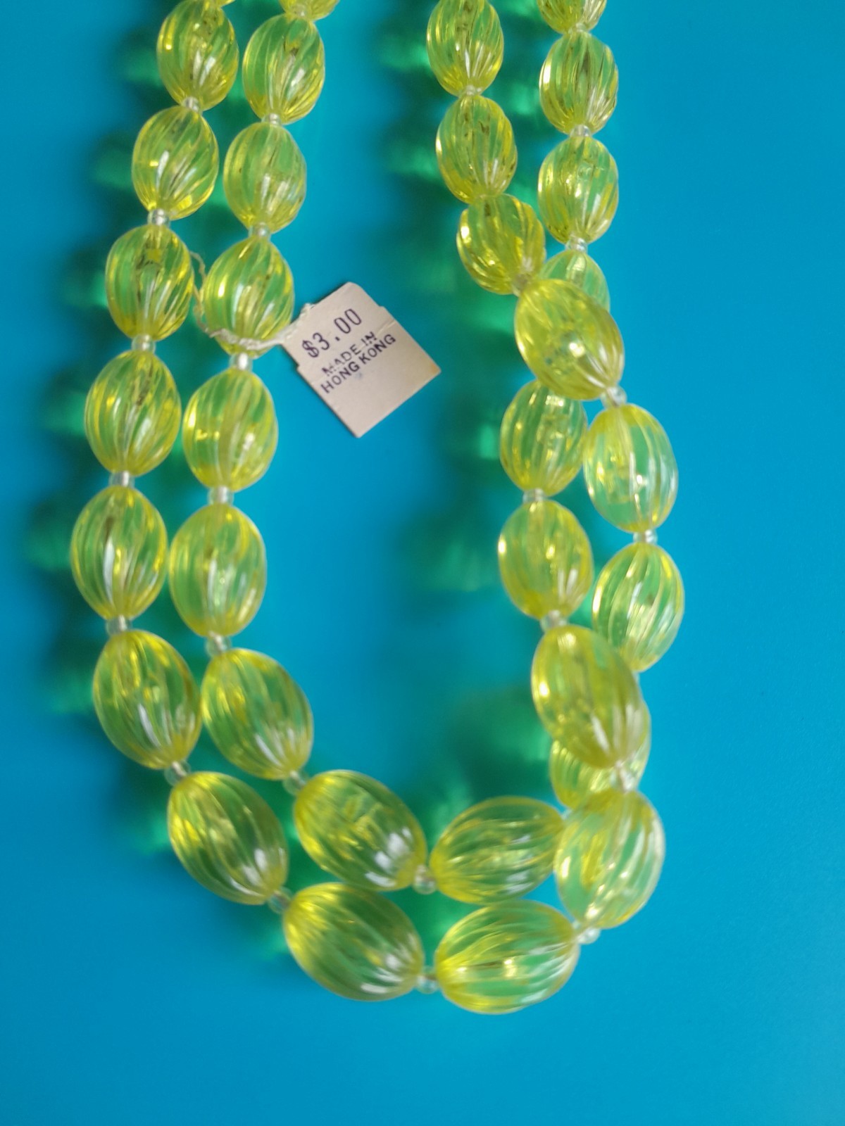 Vintage Bright Beaded Necklace With Coro Pegasus Tag 17 In Made In Hong Kong