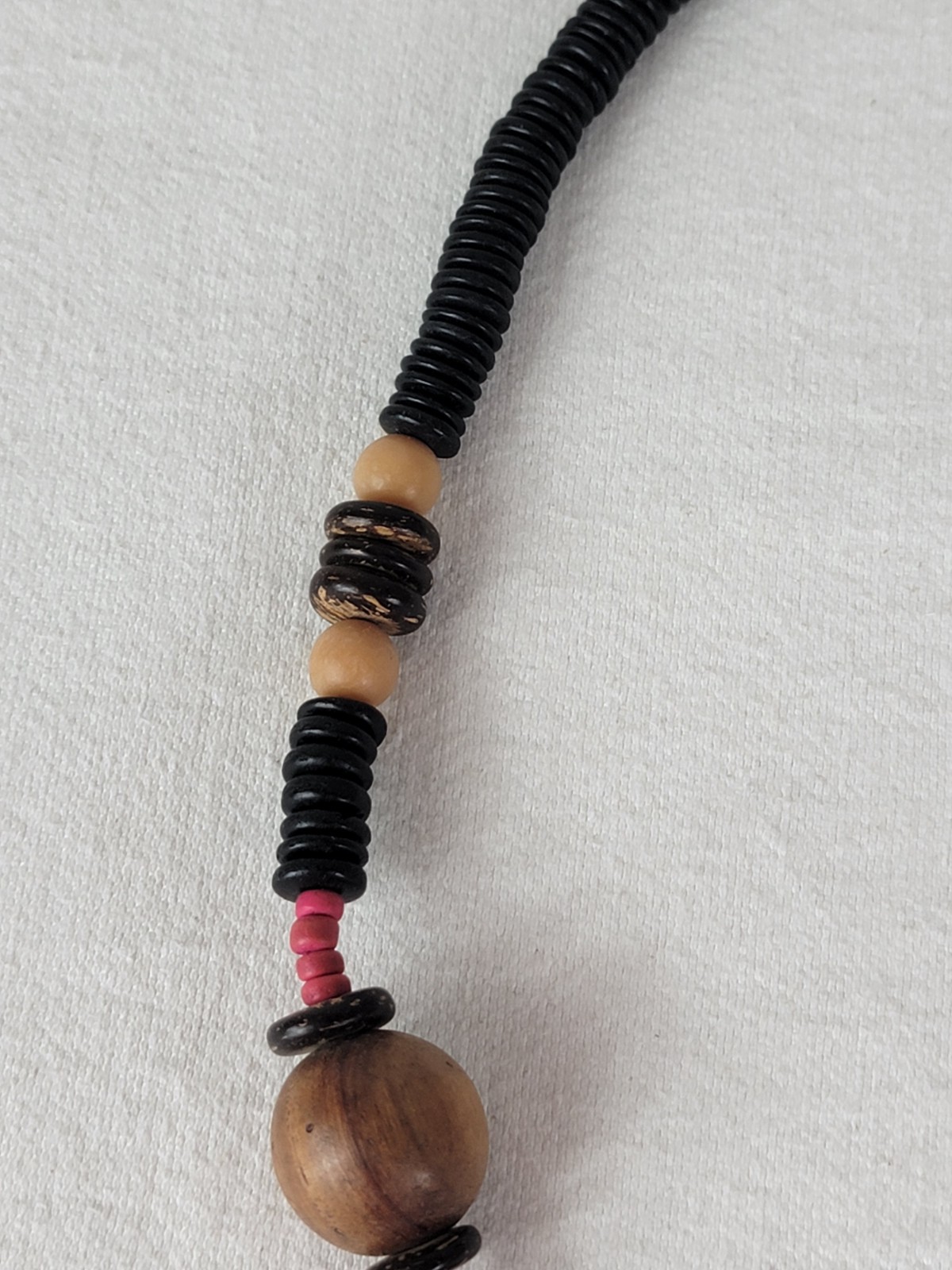 2 Vtg African Carved Wood Safari Necklaces Elephant Rhino Shell Discs Beads Boho