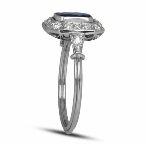 3.40 Ct Natural Blue Sapphire Art Deco Vintage Wedding Ring 925 Sterling Silver