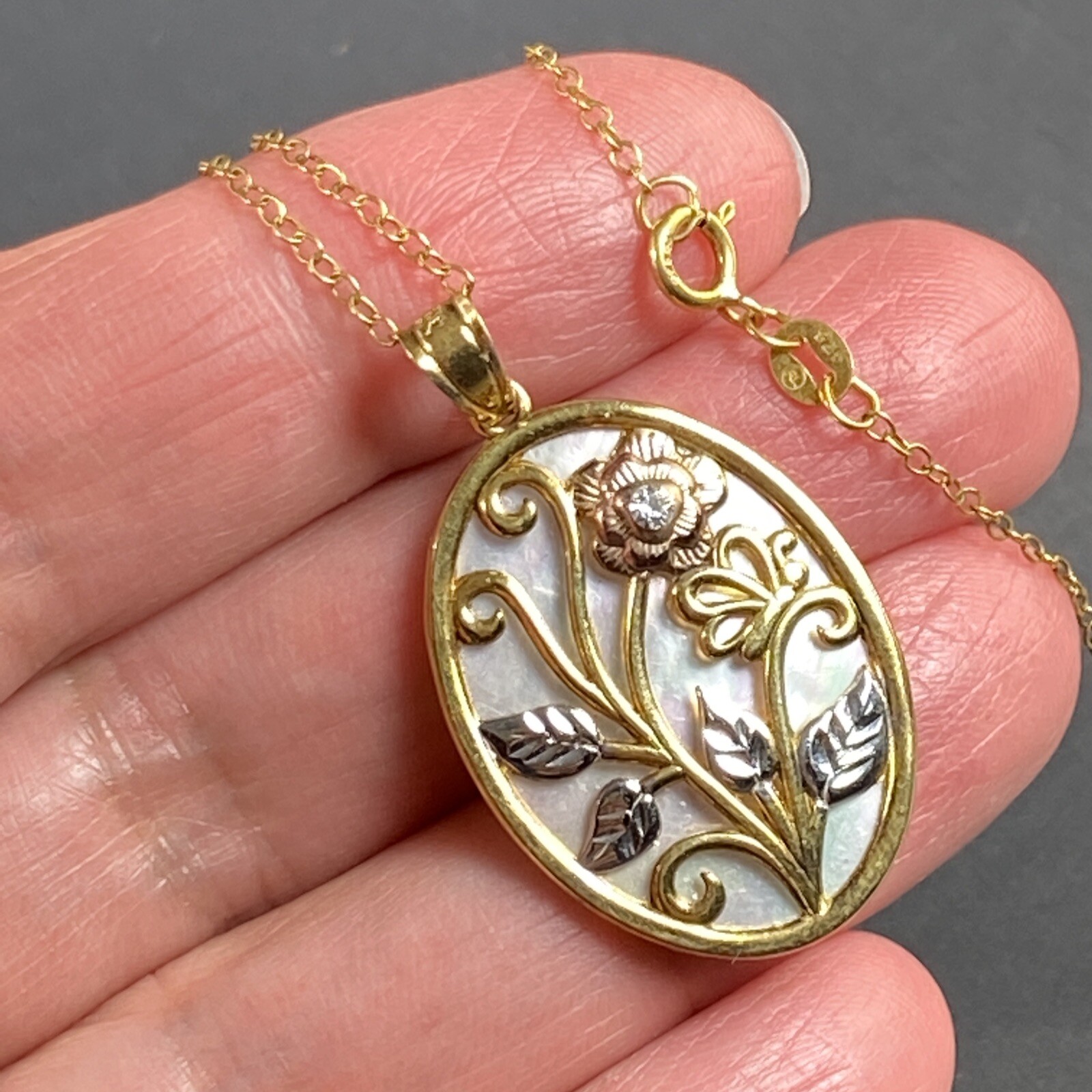 Vintage Pendant Necklace Estate Fine Jewelry Pre-Owned Sterling Vermeil Pearl