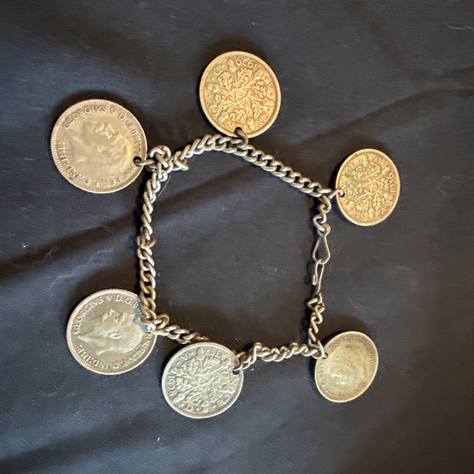 Antique Silver King George V Three pence Bracelet 1928-1936