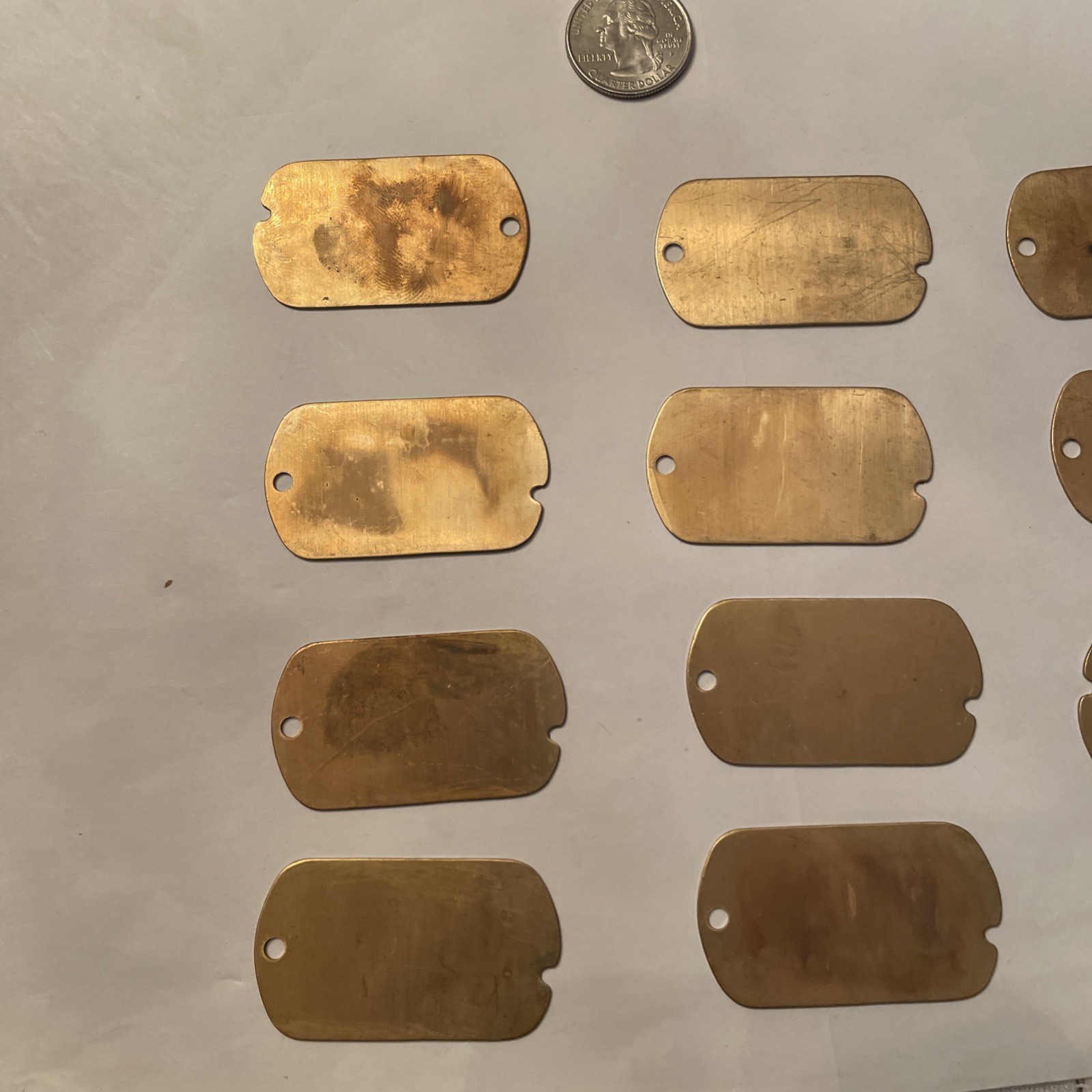 11 Vintage Brass Dog Tag Charms