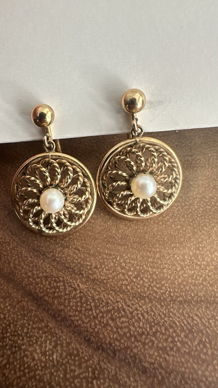 Vintage Faux Pearl 12k Gold Filled Screw Back Dangle Drop Round Earrings MCM