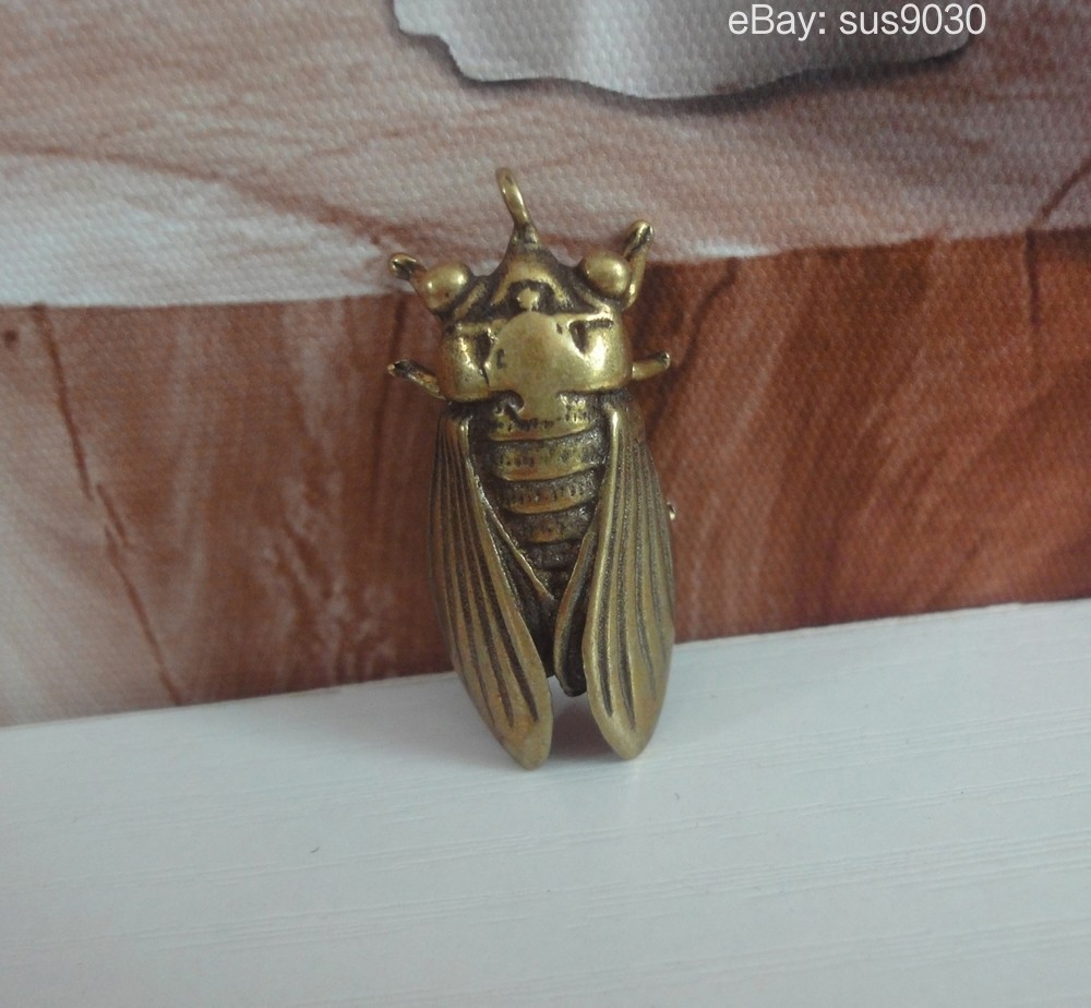 Solid Brass Copper Vivid Cicada Figurine Statue Pendant