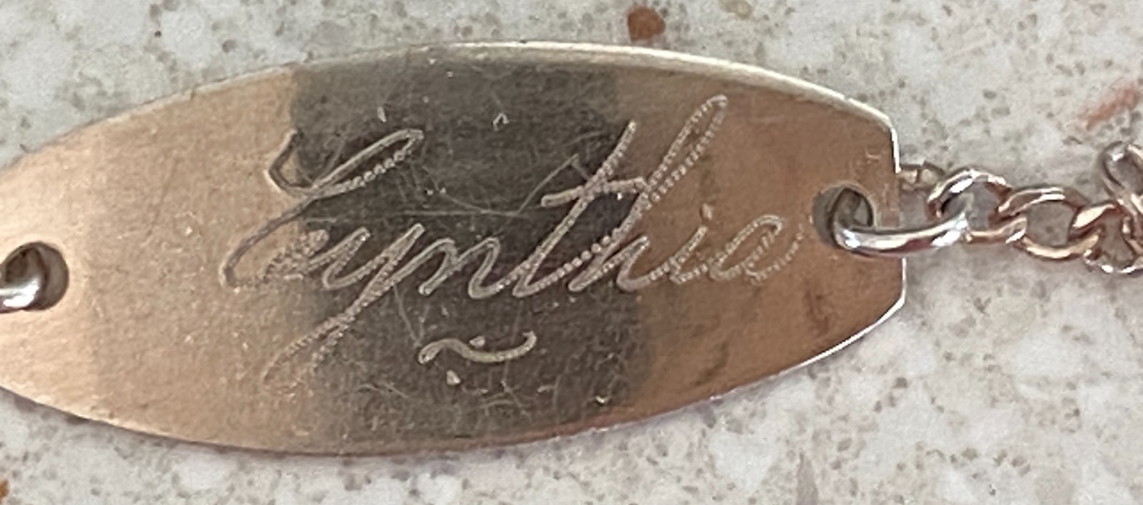 Vintage Cynthia ID Identity Bracelet Sterling Silver Engraved Petite 6″ Long