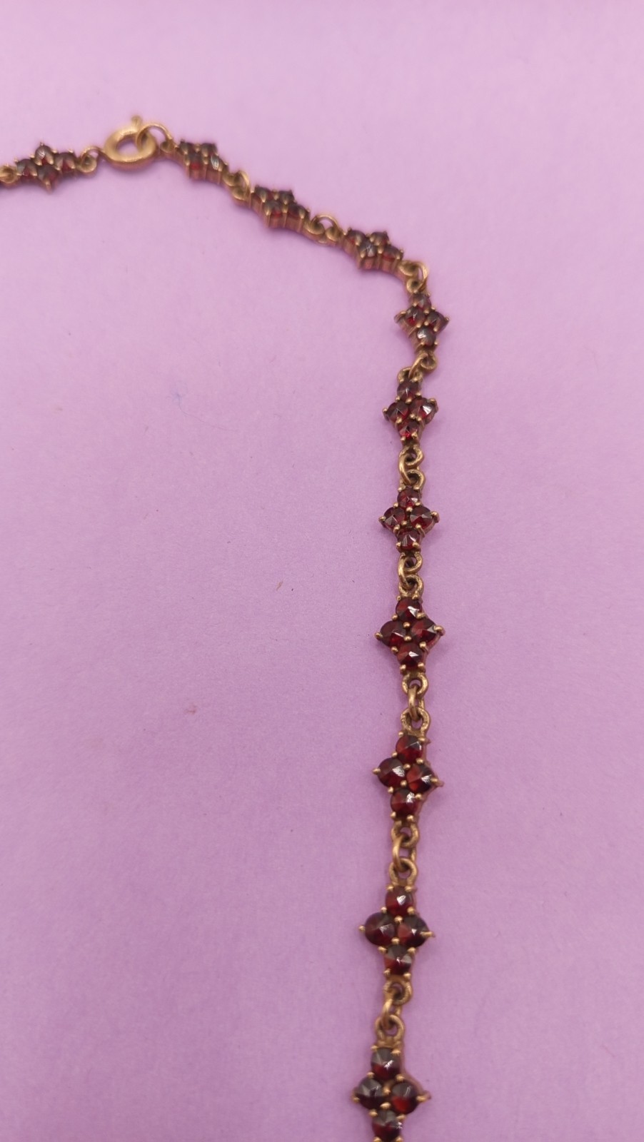 NO TARIFF Antique Bohemian Garnet Necklace Gold Tone VIntage 8 7/8″