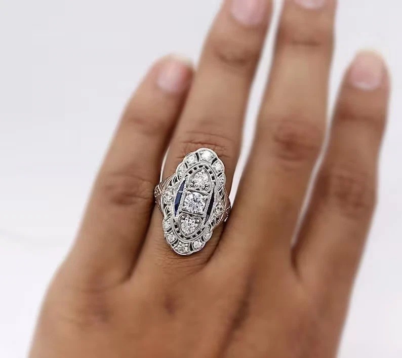 Share Art Deco Vintage Style Lab Created Diamond Wedding Anniversary 925 Silver