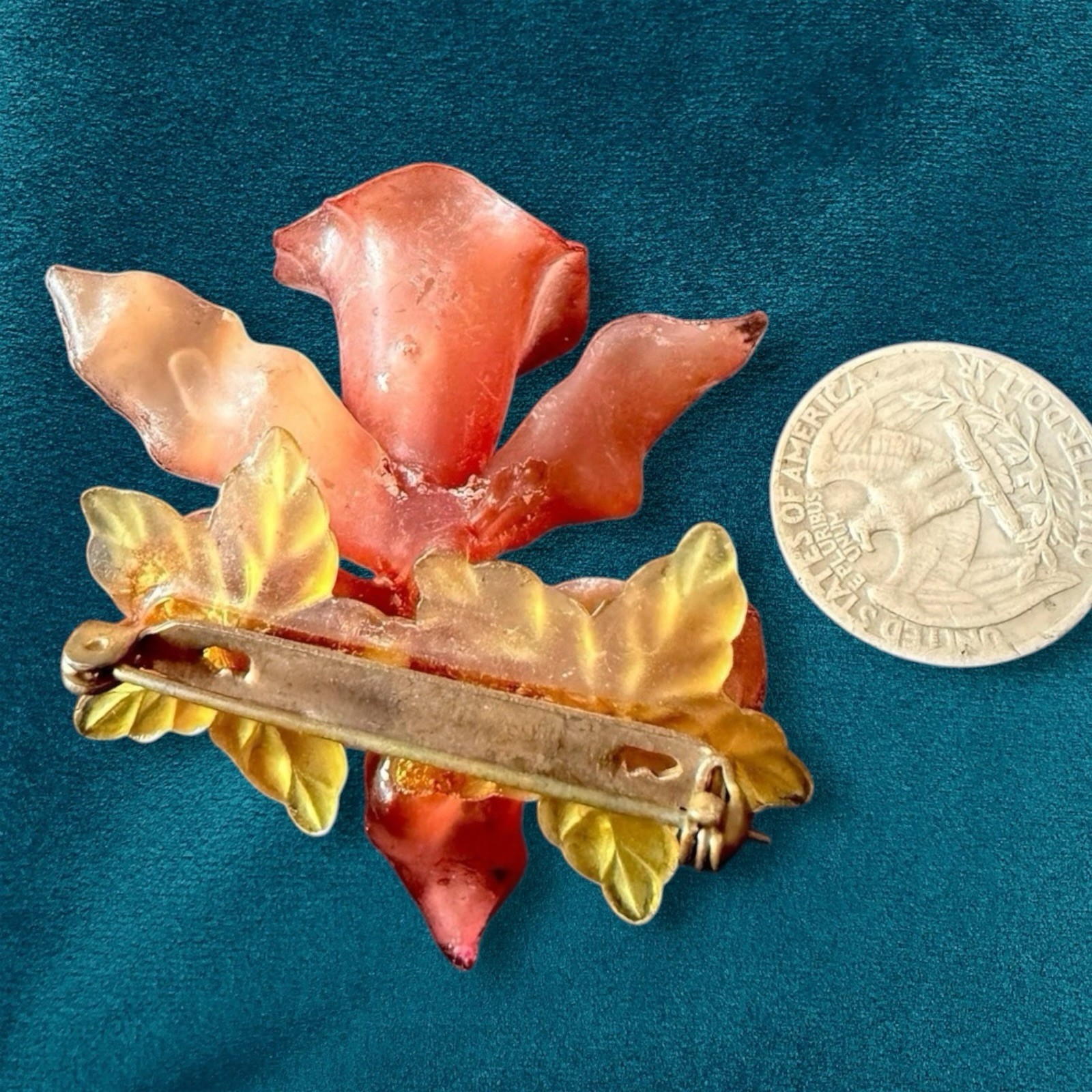 Cellulose Acetate Flower Brooch Pink Frosted Floral 1940s Vintage Orchid Pin