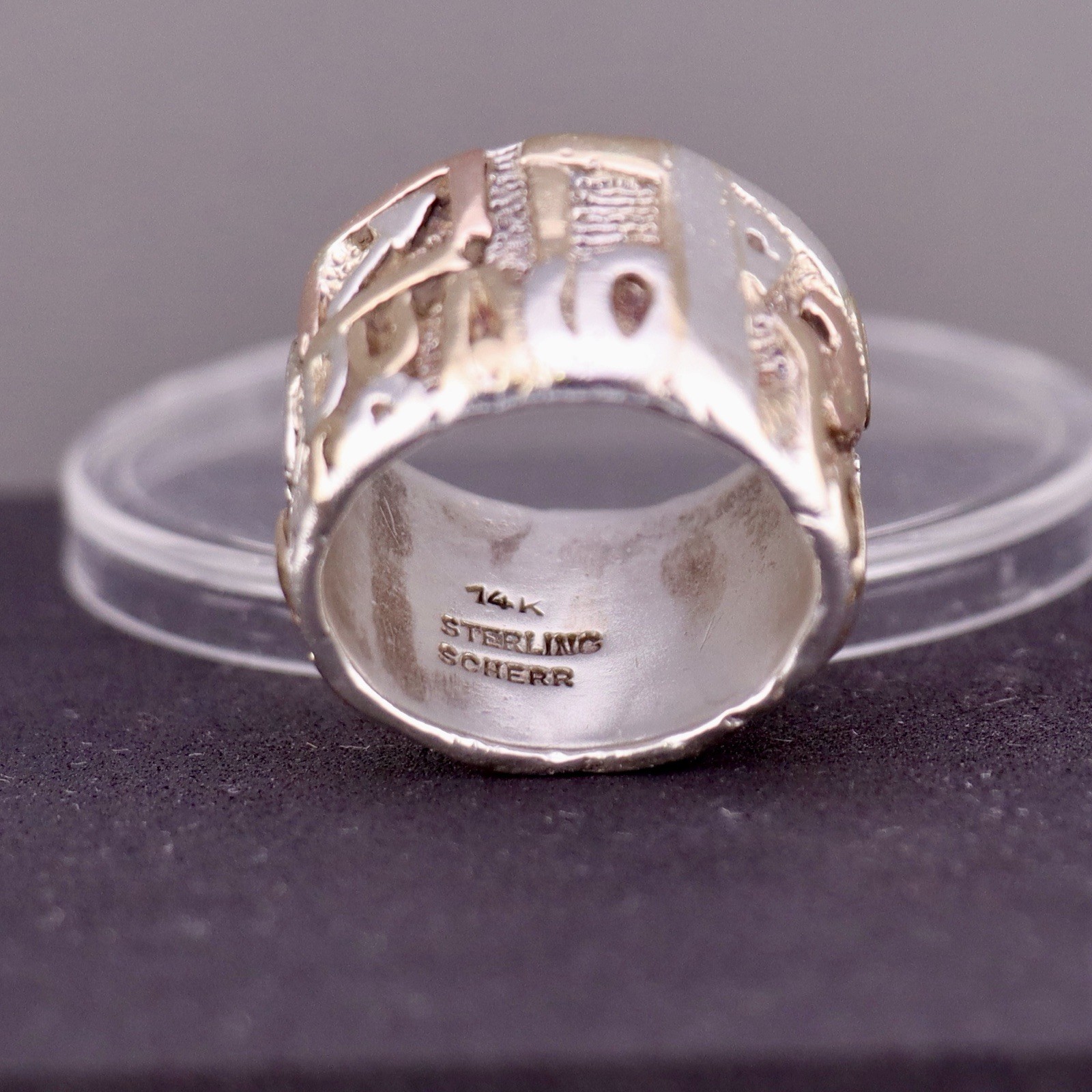 Vintage Scherr Sterling Silver 14K Gold Wide Band Ring Size 6.5 18g