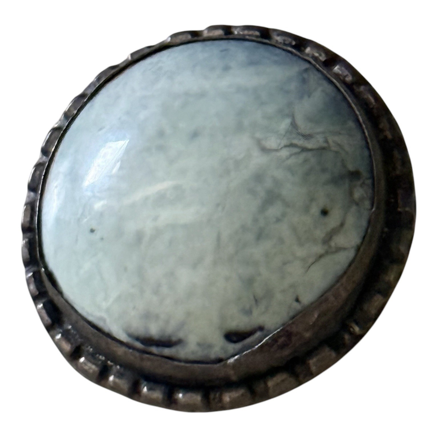 Antique 10K Gold Filled Prehnite or Jade Cabochon Brooch Pin