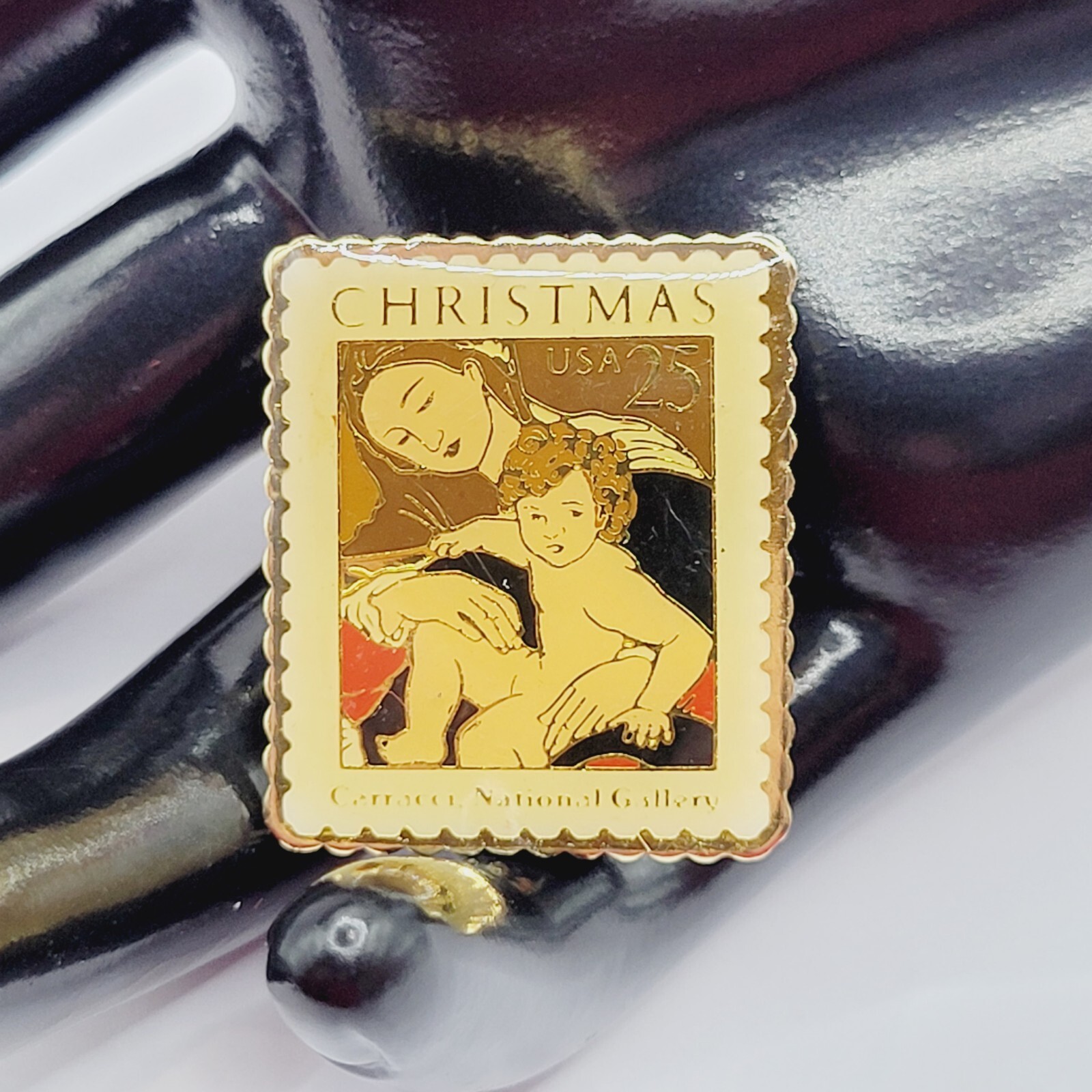Madonna Child by Carracci USPS Stamp Small Metal Enamel Lapel Scatter Brooch Pin