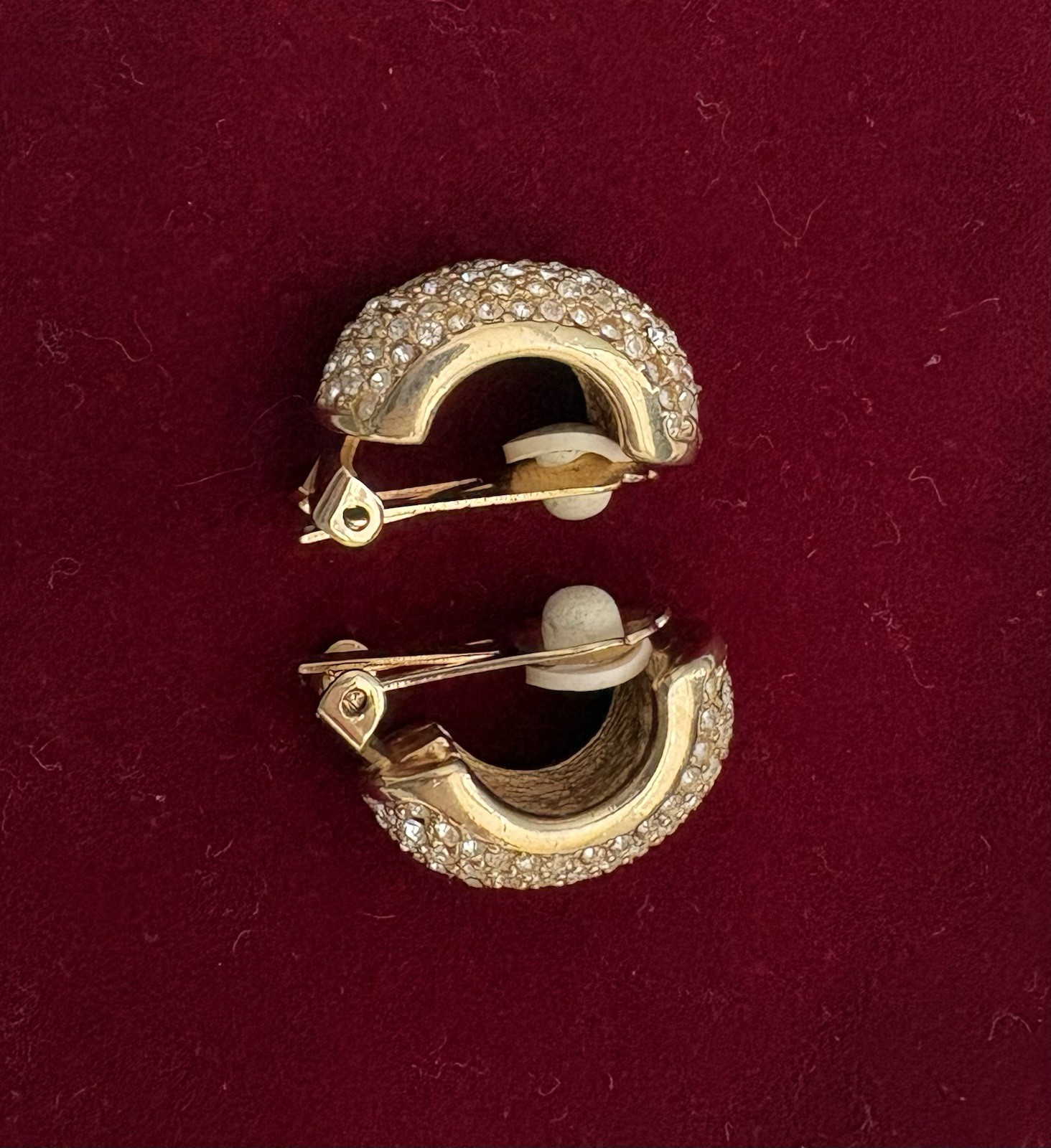 Vintage Christian Dior Clip on Earrings Pave Crystal Half Hoop