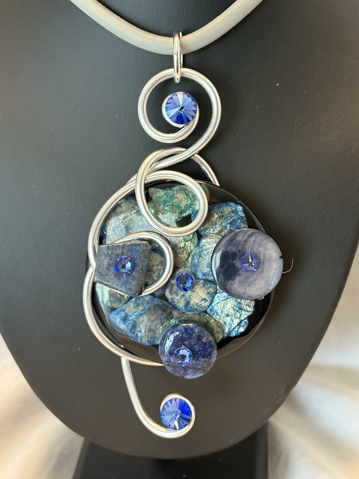 Jeff Lieb Modernist Crystal, Lapis, & More Statement Necklace Wearable Art