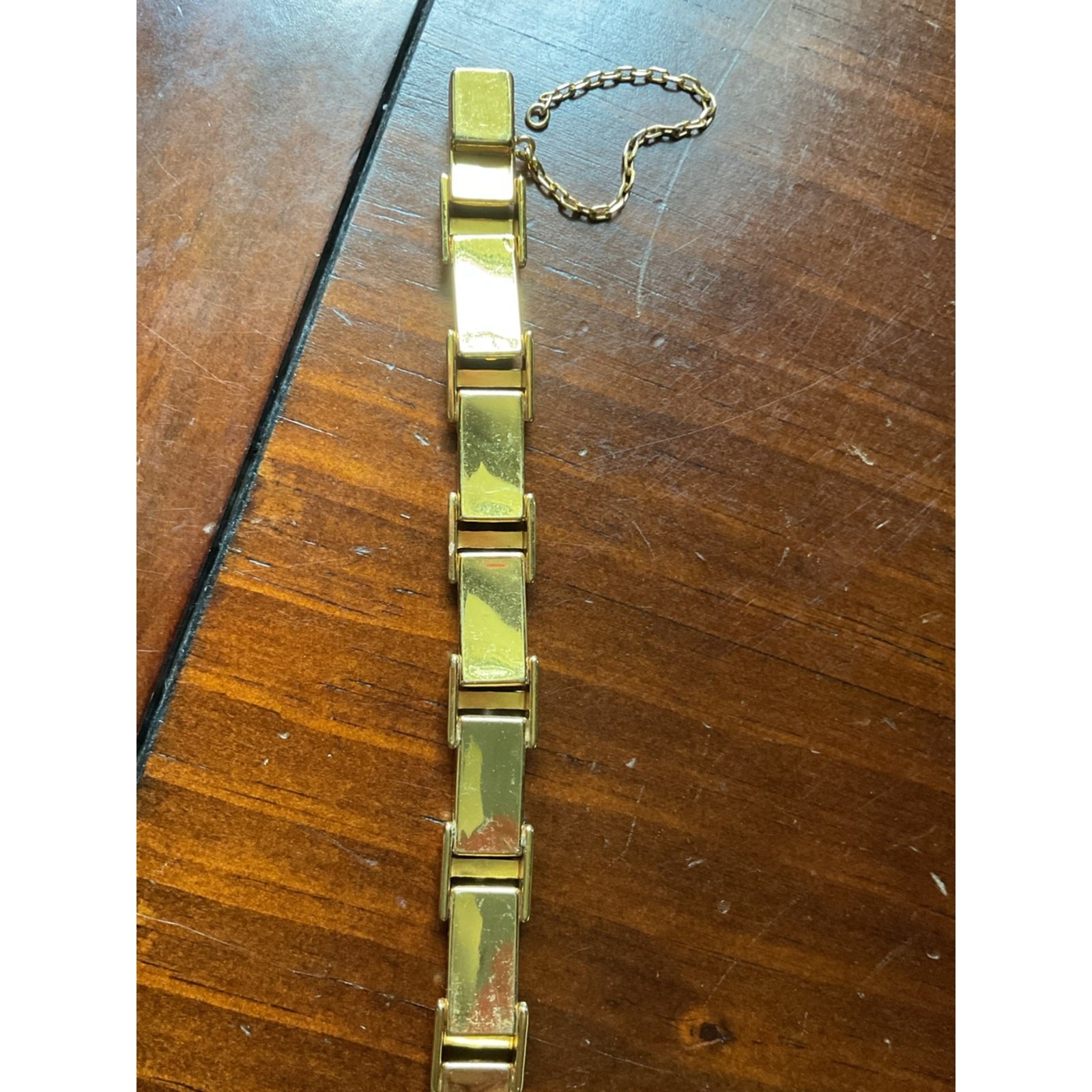 Vintage Damascene Linked Panel Bracelet Gold Tone 7.25” Repair Craft