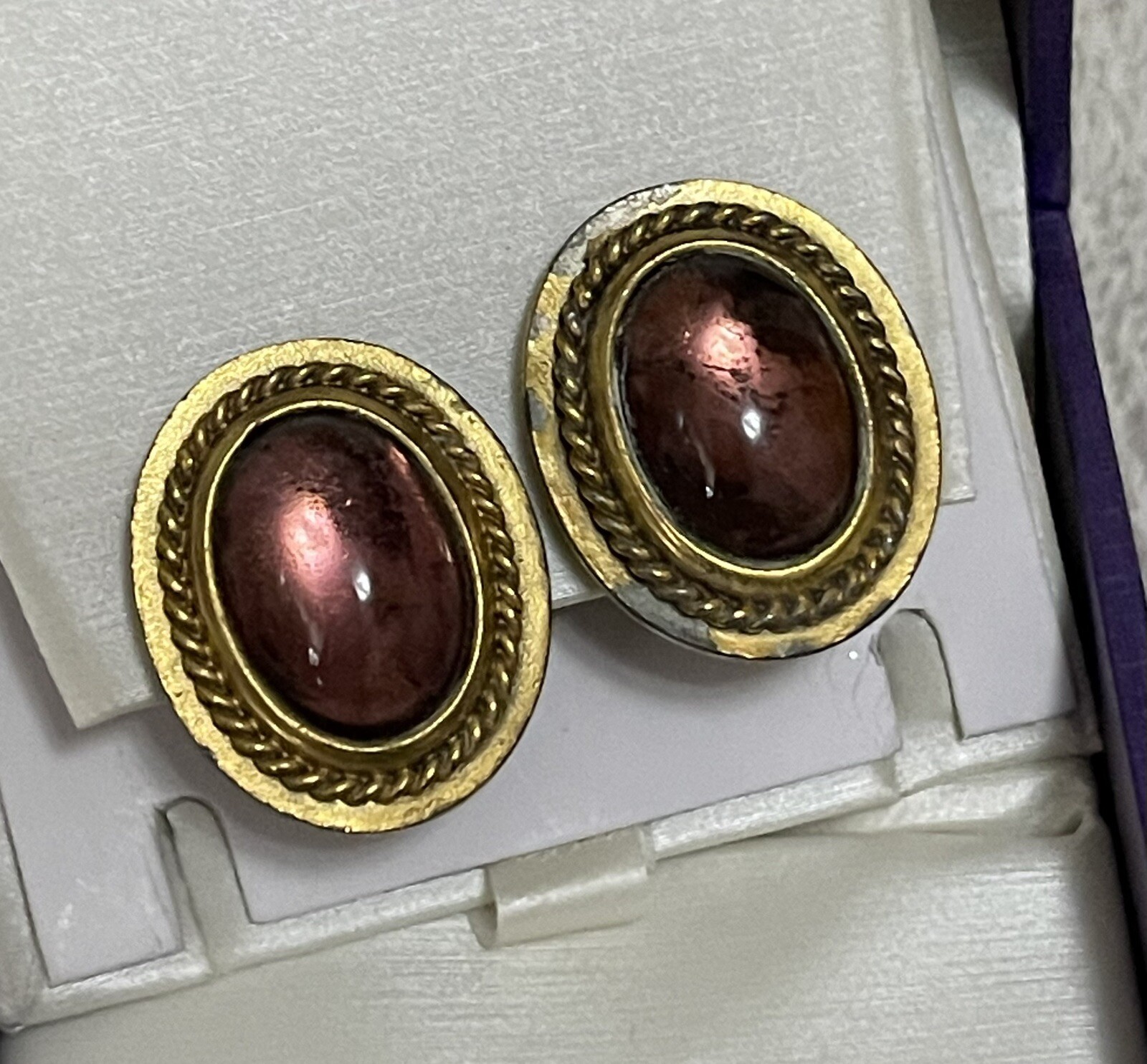 Vtg Signed YSL Yves Saint Laurent Purple Cabochon Clip-On Earrings For Repair