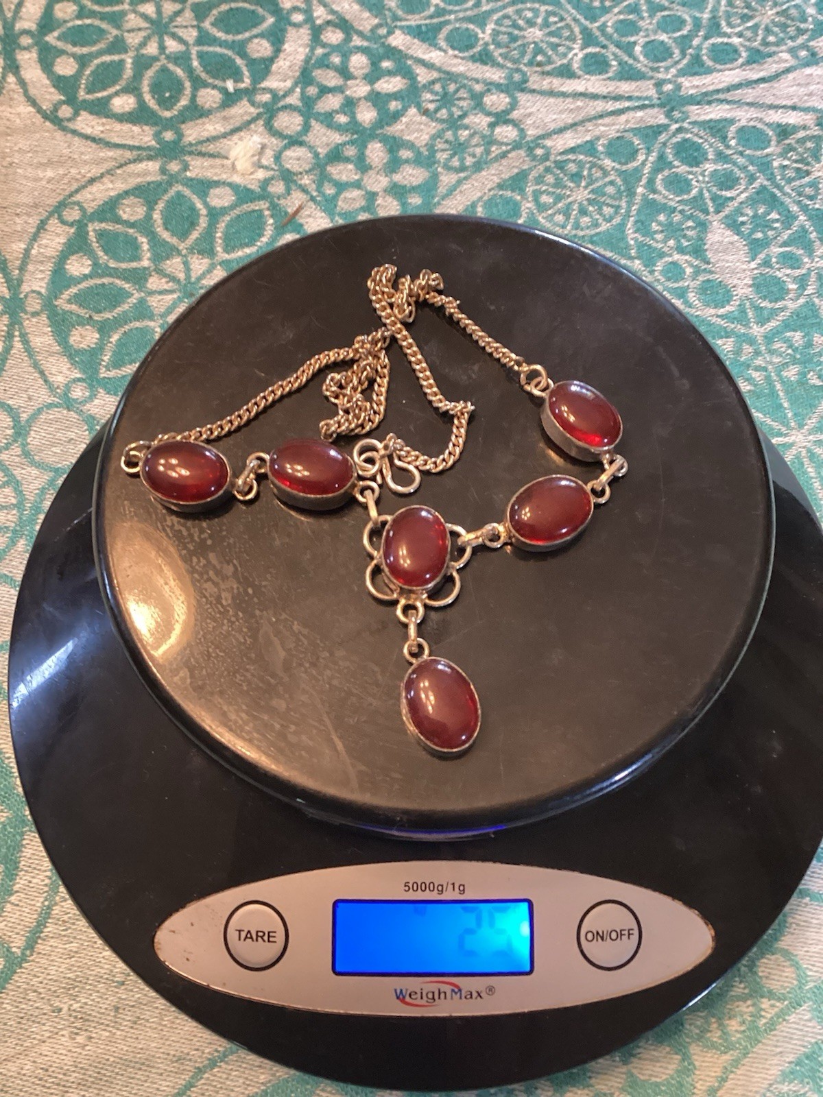 Vintage Neckless Cornelian 925 Silver Chain 19 Inch In The Gift Box