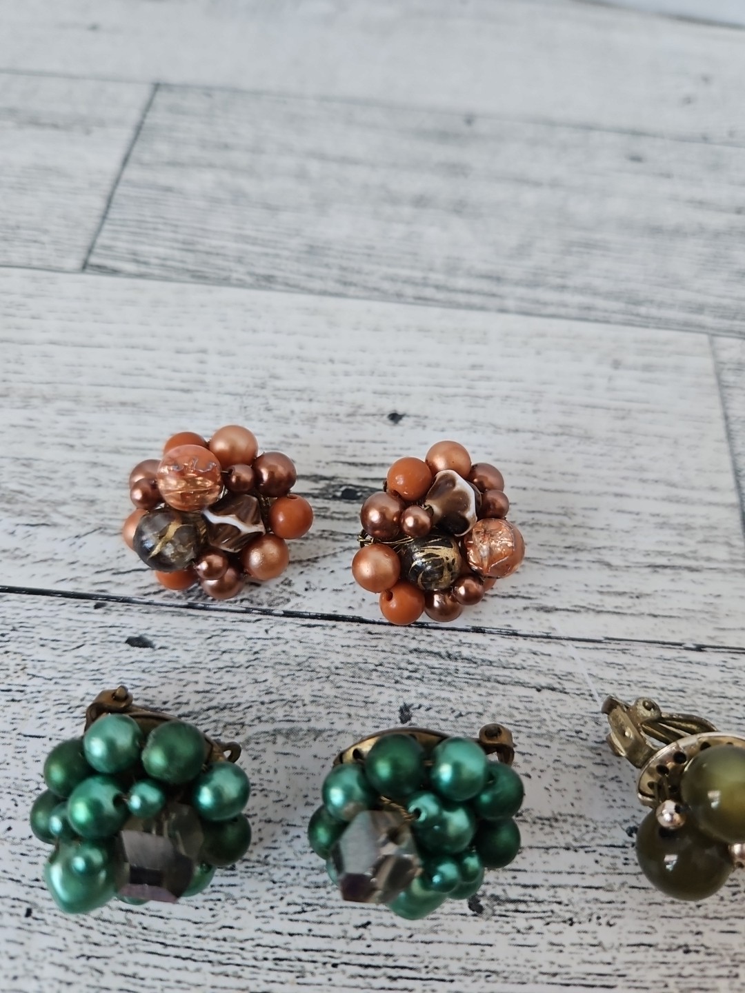 Vtg Lot 7 Pair Japan/Hong Kong Cluster Bead Clip On/screwback Earrings
