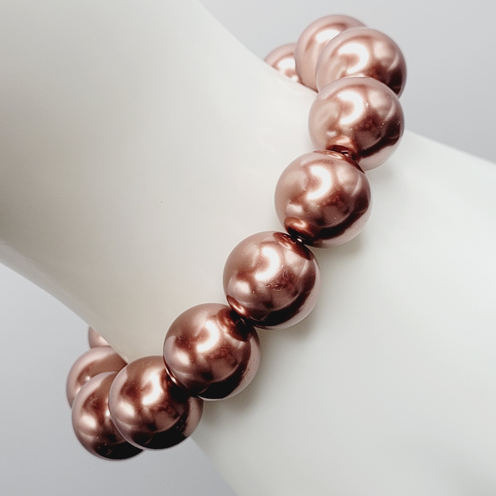 Hematite Chunky Rose Gold Coppery Metallic Hue Round Beaded Stretch Bracelet