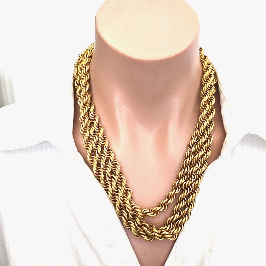 Antique Yellow Gold Rolled Rope 6 mm Chain Necklace 60″L