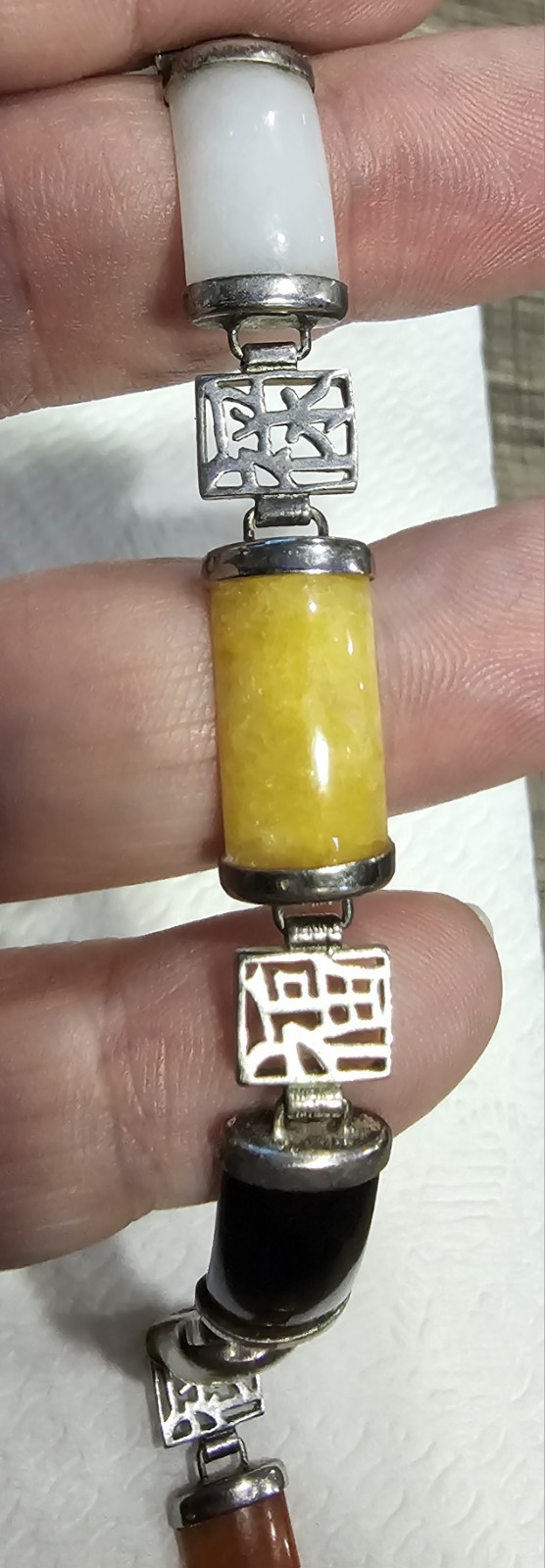 Vintage CFJ Manufacturing 925 Sterling Silver Jade, Black Onyx & Carnelian…