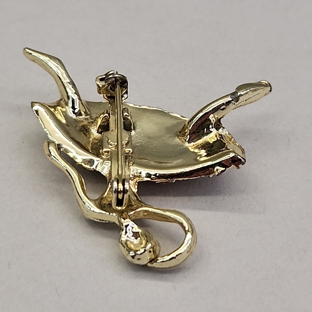 Vintage Ballerina Brooch Pink Rhinestones Gold Tone Speckled 1 5/8″