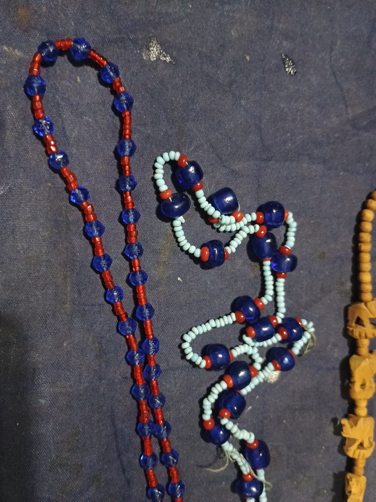 1 Vtg Carved Wooden African Elephant Necklace,Plus 3 Beaded Necklaces.