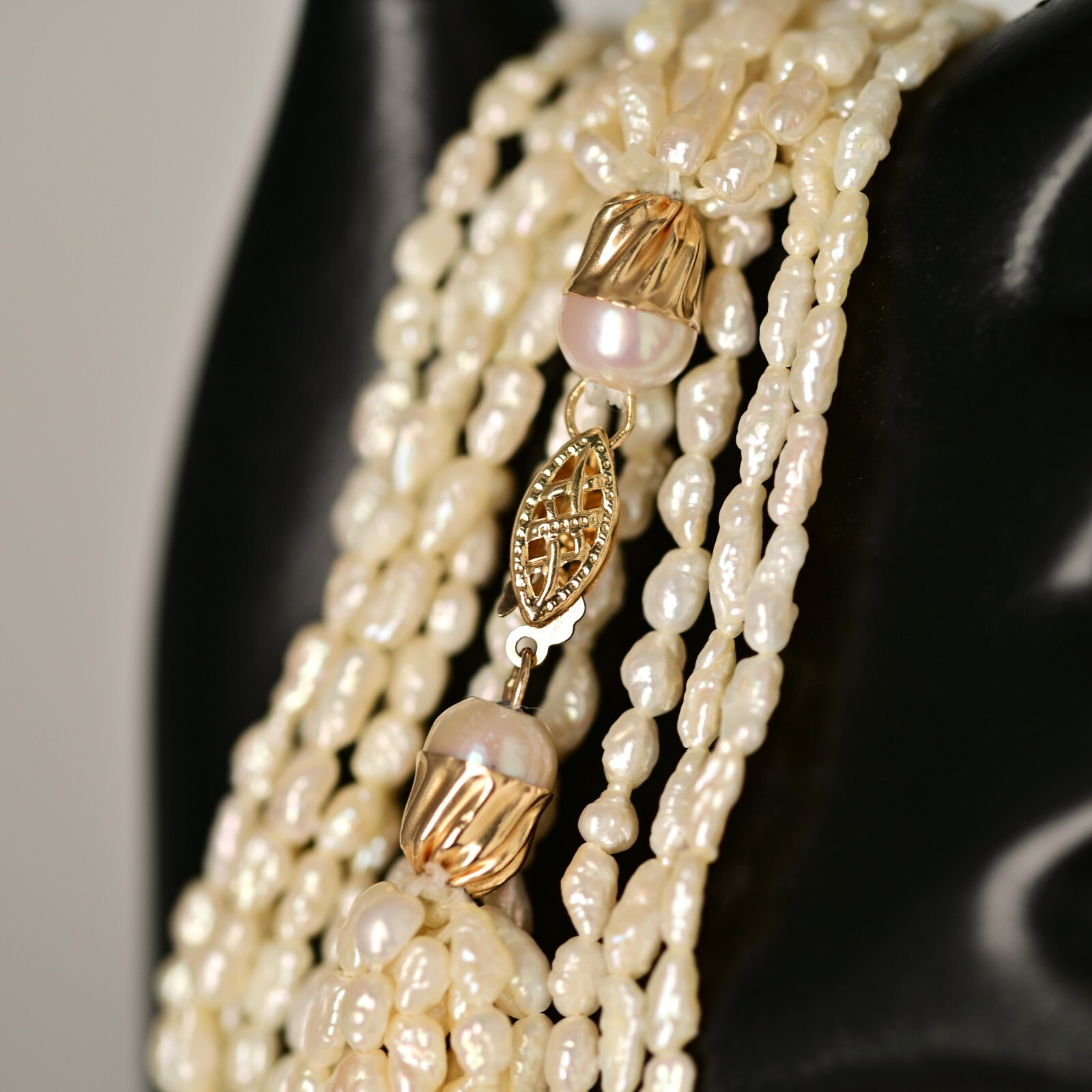 14K Gold S Crown Original Vintage Signed Designer Princess Pearl Estate Necklace