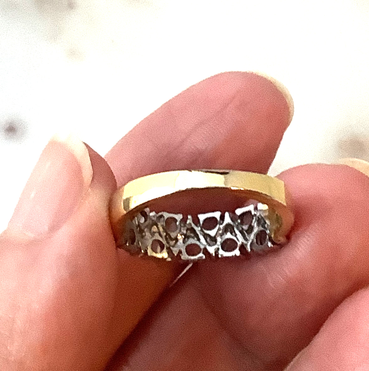 Vintage Ring 14K Gold Plated Rhinestone Triangle Round Cut Wedding Band Sz 7.25