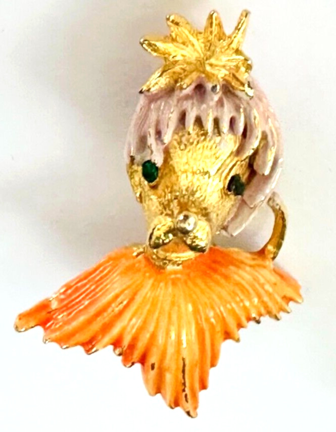 Multicolor Enamel & Green Rhinestone Eyes Girl Dog Brooch Vintage