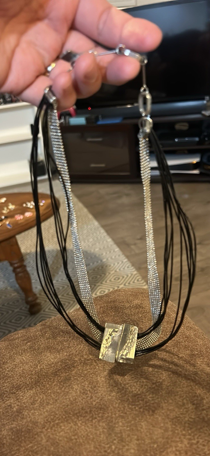 Anne Marie Chagnon Modernist Brutalist Necklace 17.5-20” Mixed Metals & Cord