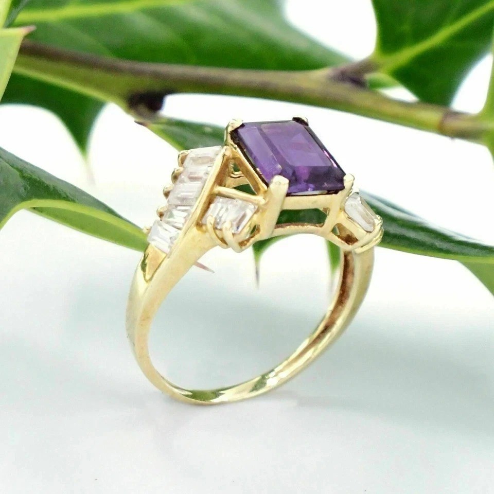 3Ct Emerald Cut Lab Created Sapphire Diamond Engagement 14K Yellow Gold FN Ring