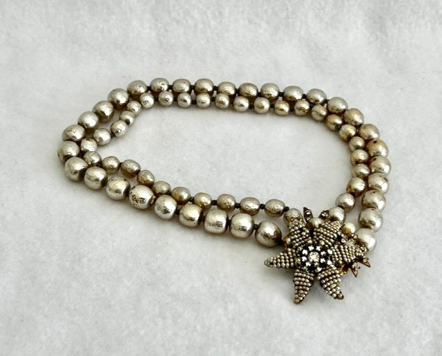 Miriam Haskell 2-Strand Baroque Faux-Pearl Choker Necklace with Starfish Clasp
