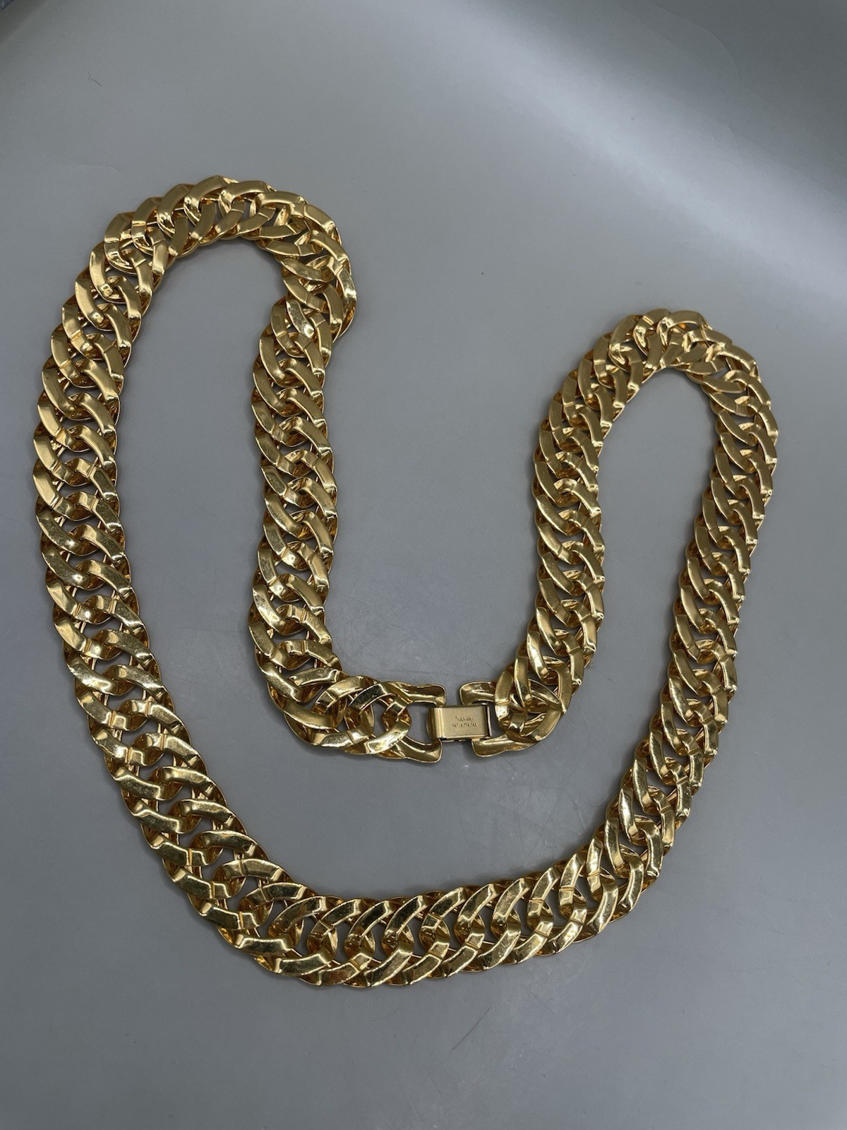 Vintage Signed NAPIER GoldTone 24.25” Flat Chain Statement Necklace