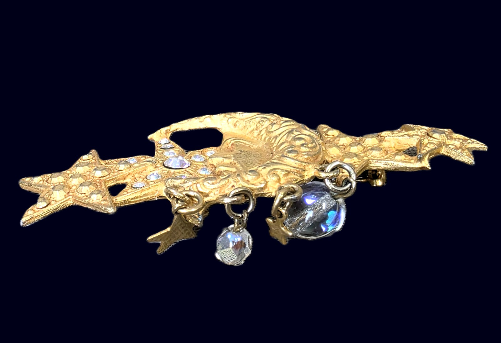 Vintage KIRKS FOLLY Celestial Moon Face Stars Brooch Pin