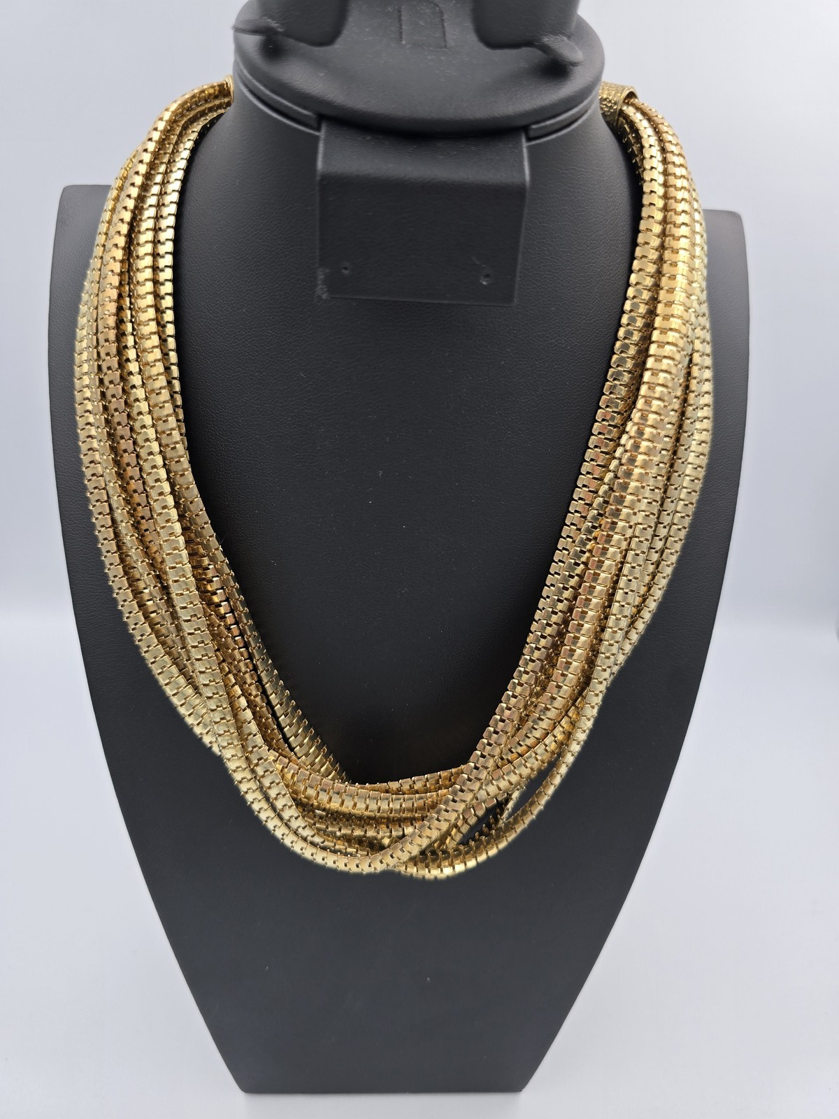 Vintage Multi-Strand Gold Tone Box Link Snake Chain Statement Necklace