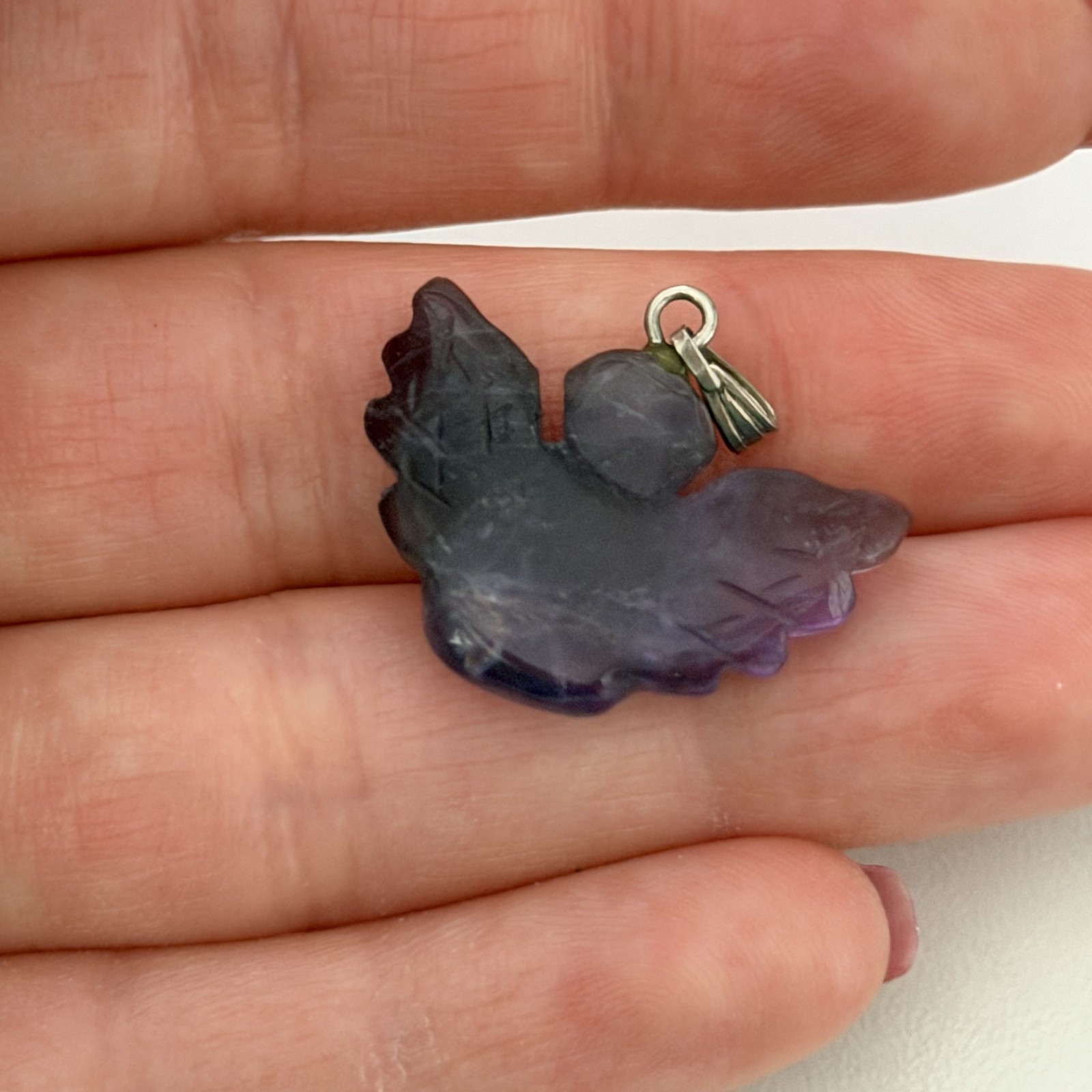 Genuine Amethyst Carved Guardian Angel Lucky Charm Pendant