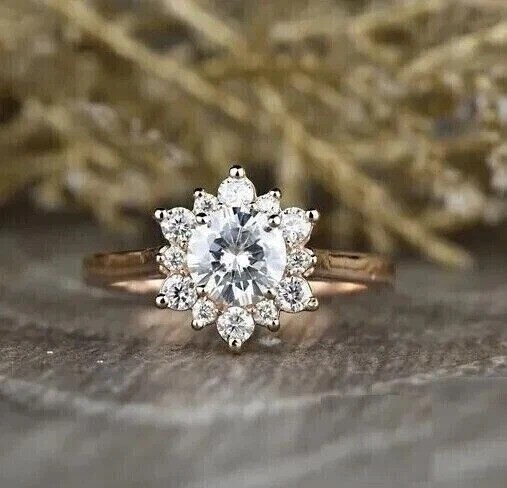2.2Ct Round Cut Lab-Created Diamond Flower Wedding Gift For Her 14k Gold FN Ring