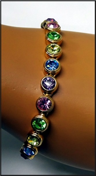 Vintage Gold Plated Bezel Set Crystals Multi Color Crystal 7 1/8″ Bracelet