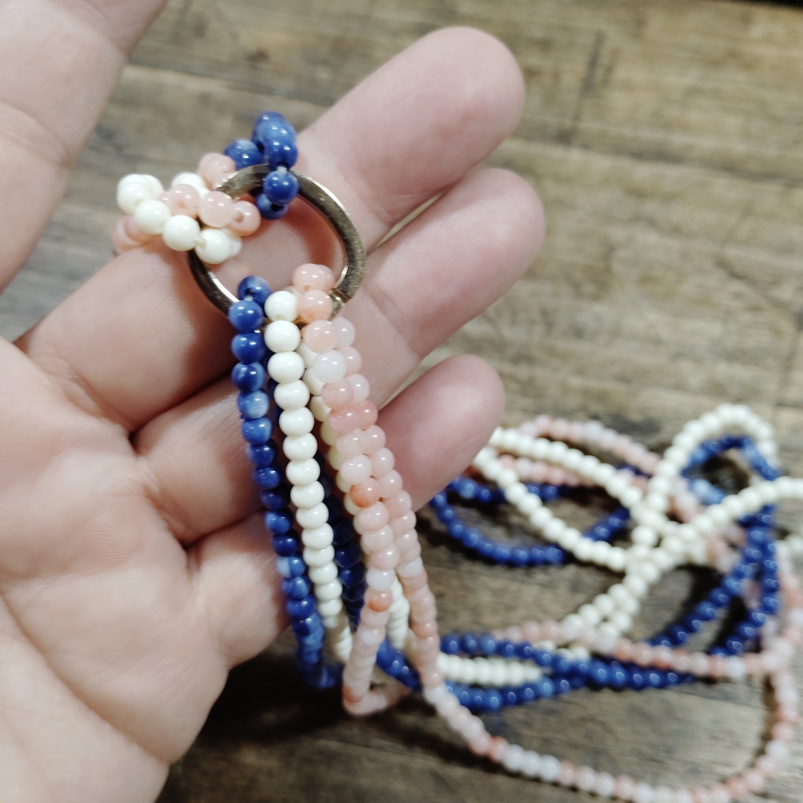 Vintage Twist A Bead Interchangeable Necklace w/ Clasp Pink White Blue