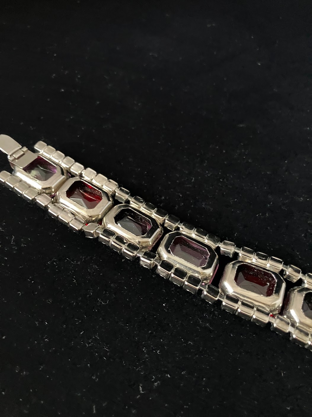 Vintage Rhinestone Panel Bracelet Square Cut Chunky Bling Purple Pink Red Clear