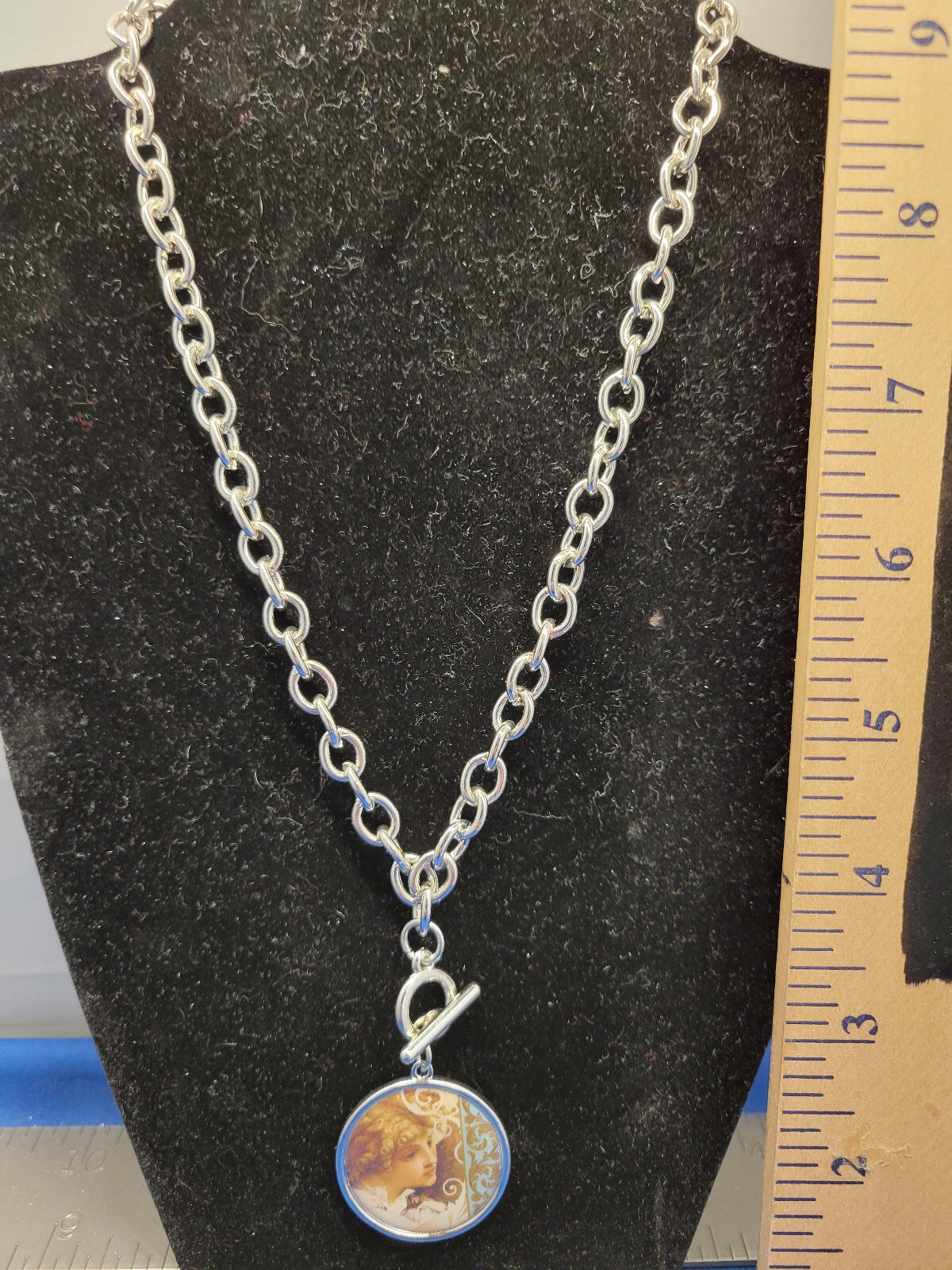 Pendant Necklace Silver Chain Style with Reversible Pendant 099