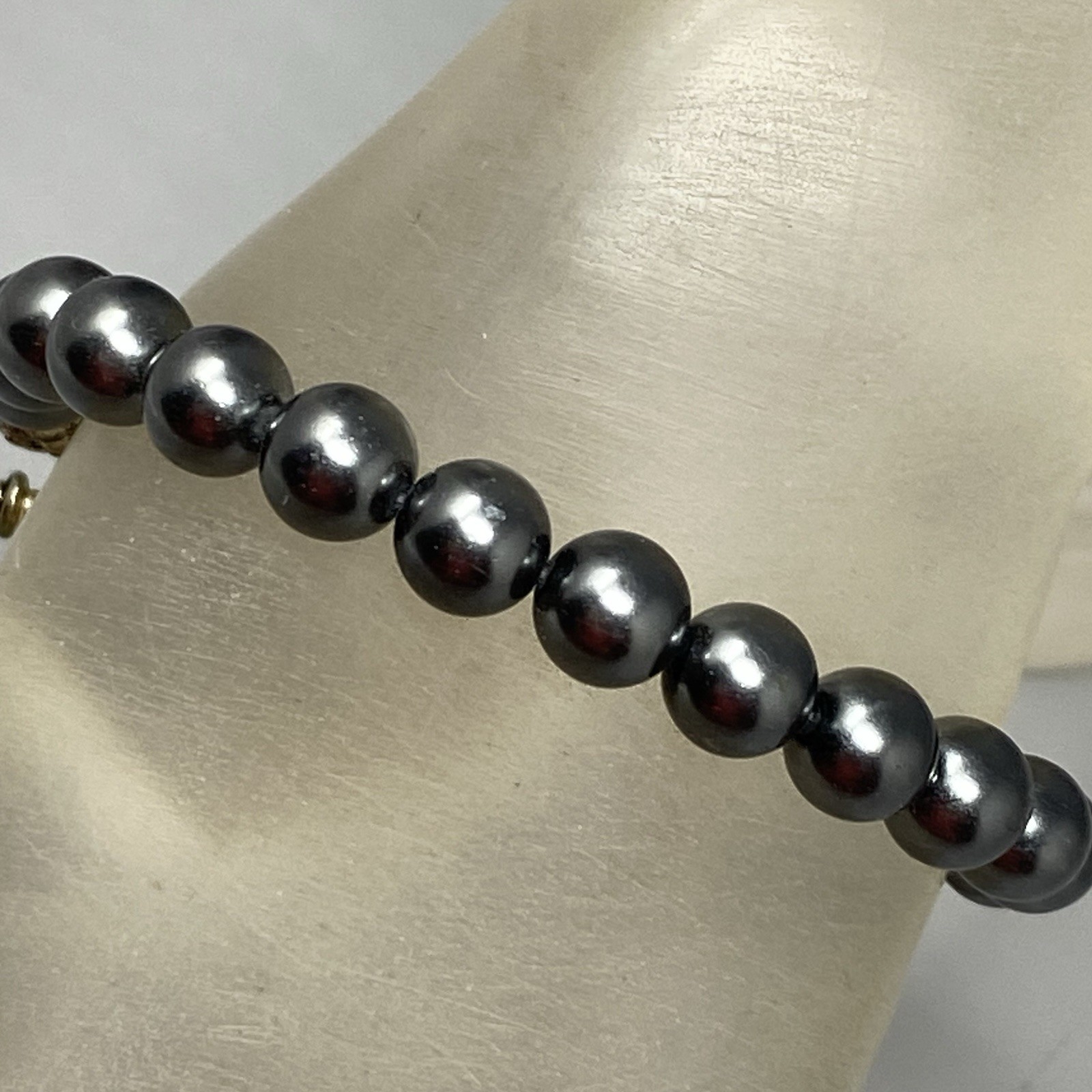 Hematite Beaded Necklace Toggle Clasp Stone Charm Healing Chakra Bohemian 6.75″