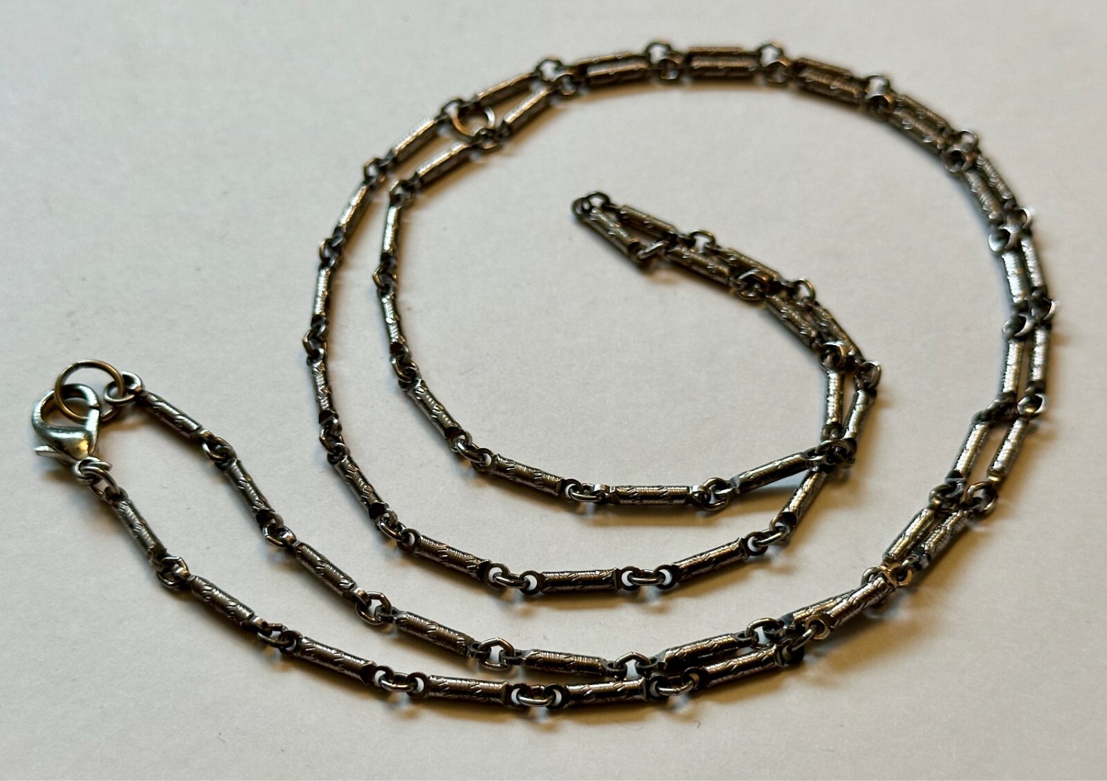 Vintage 36″ bar link baht style silver tone metal link chain necklace retro