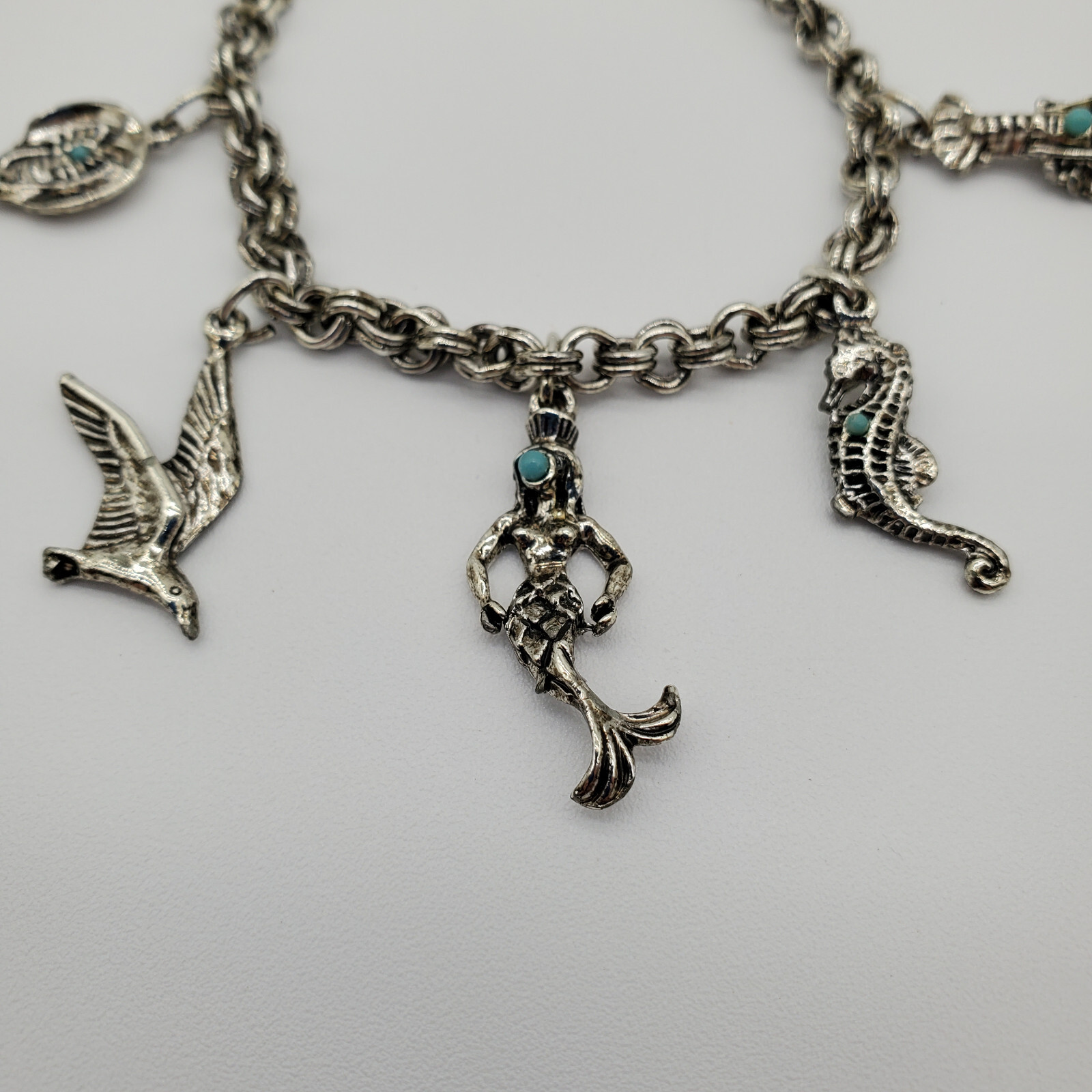Vintage Costume Jewelry Charm Bracelet with 6 Sea Creatures