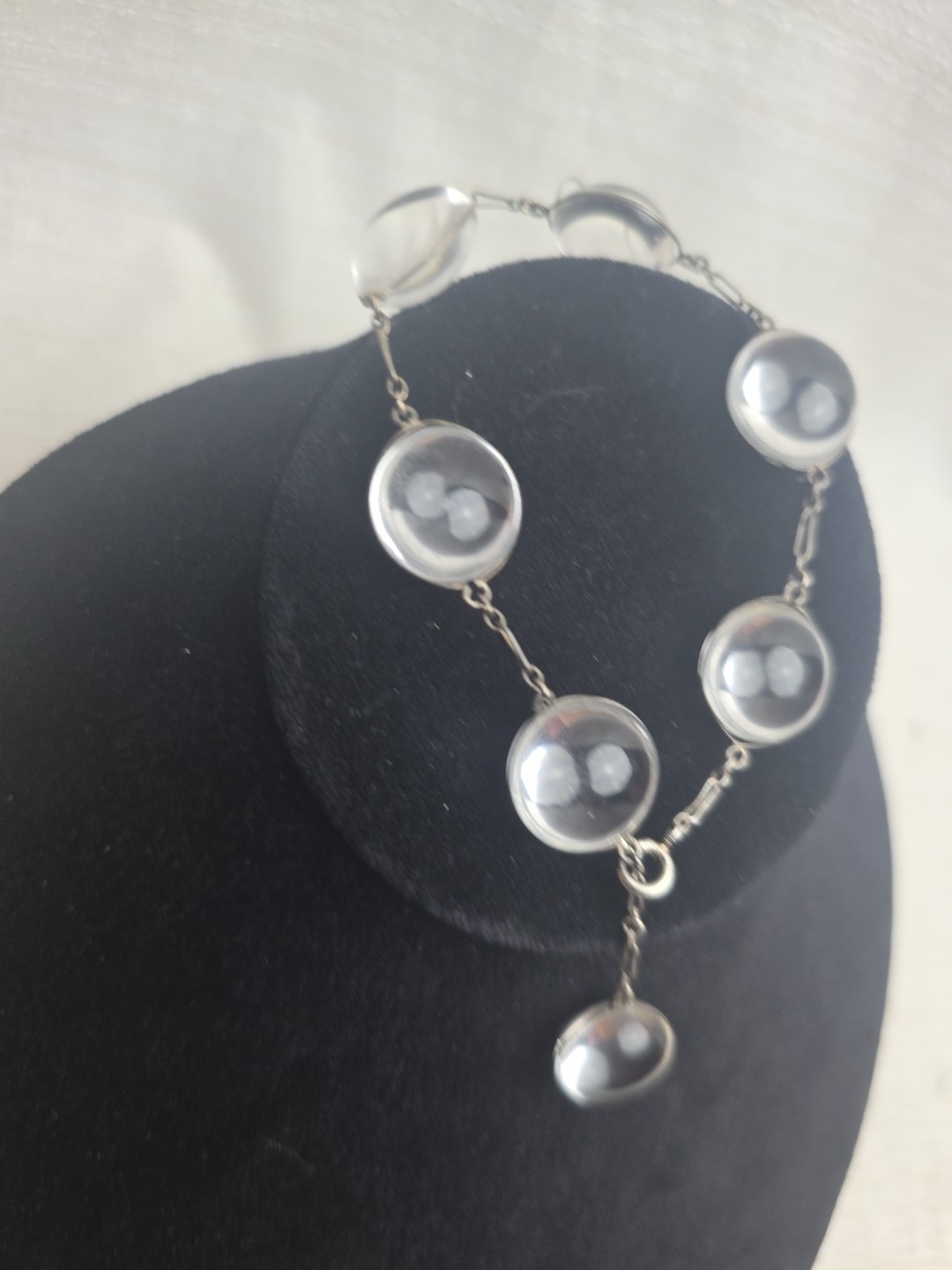 vintage sterling silver Pools of light link bracelet/7 orbs